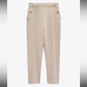 Straight leg pants with metallic gold buttons